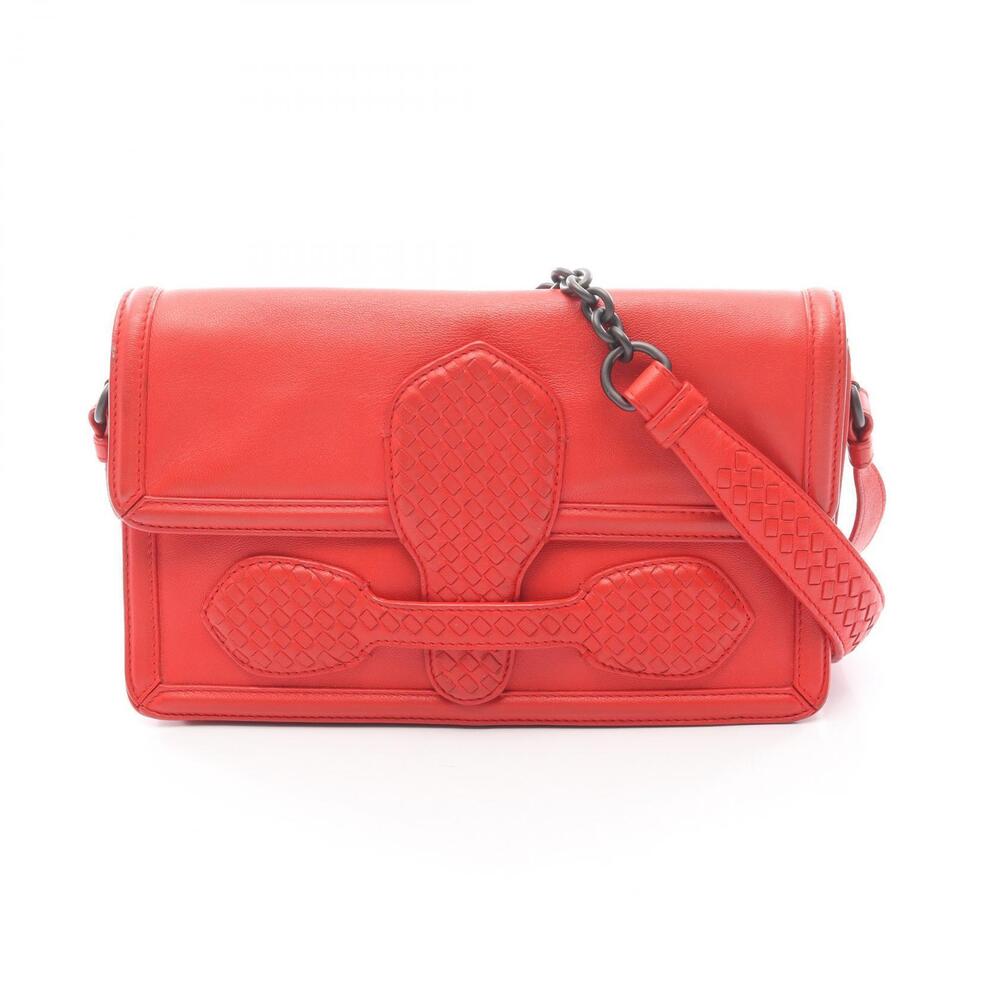 Bottega Veneta Rialto Intrecciato Shoulder Bag Leather Red
